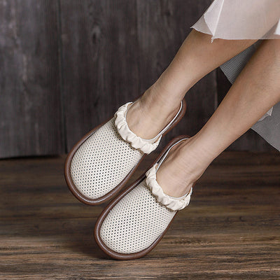 Women Vintage Summer Hollow Leather Casual Sandals/Slippers May 2022 New Arrival White 35 