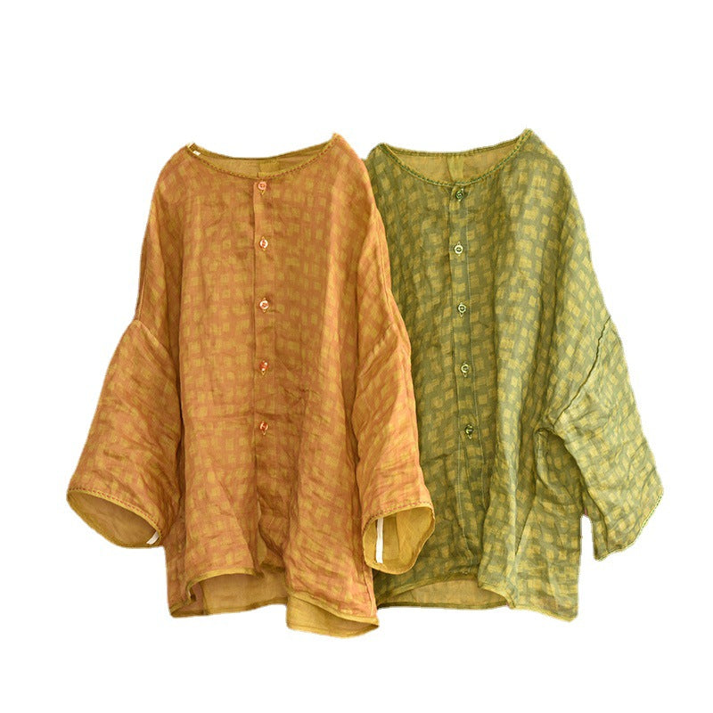 Women Vintage Summer Long Sleeve Linen Loose blouse