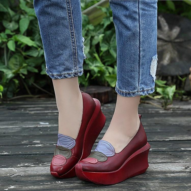 Women Wedge Sewing Paneled Casual Soft Shoes 2019 May New 35 Wine Red 