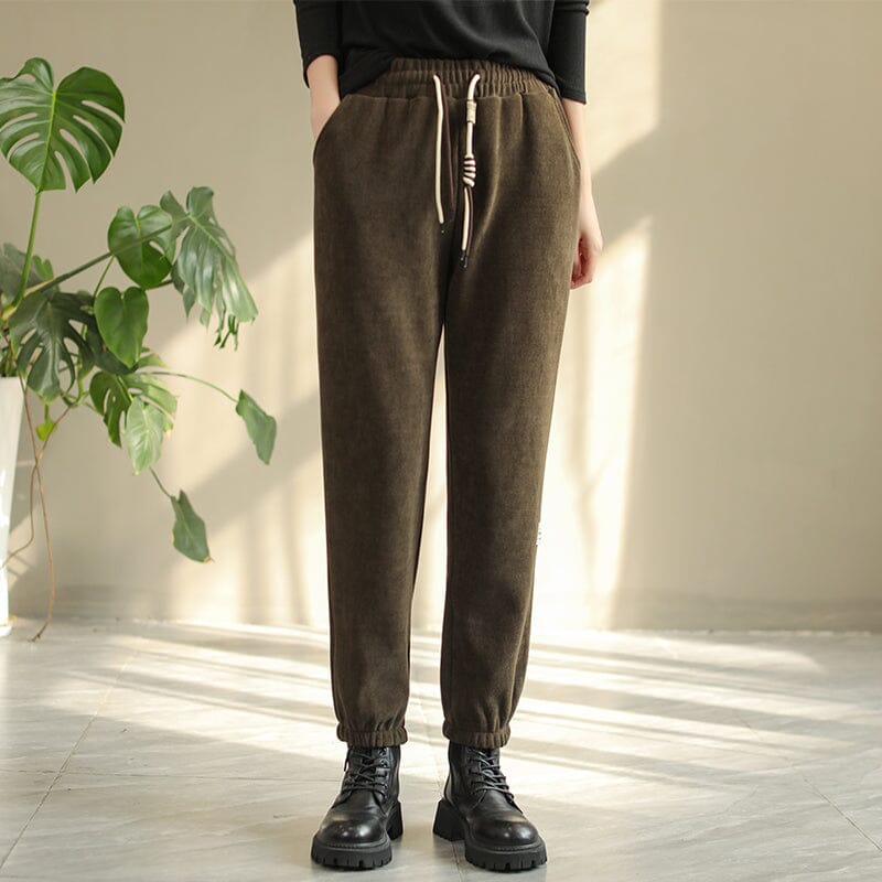 Women Winter Casual Solid Furred Harem Pants Nov 2022 New Arrival M Coffee 