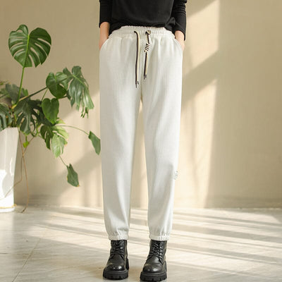Women Winter Casual Solid Furred Harem Pants Nov 2022 New Arrival M White 