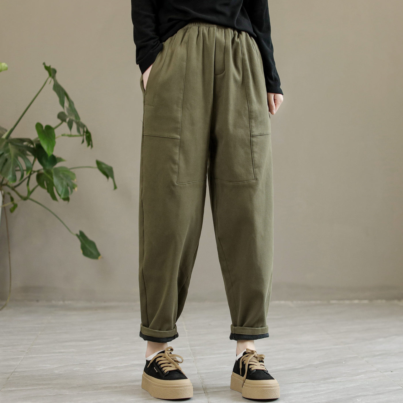 Women Winter Cotton Solid Furred Loose Pants Oct 2022 New Arrival 