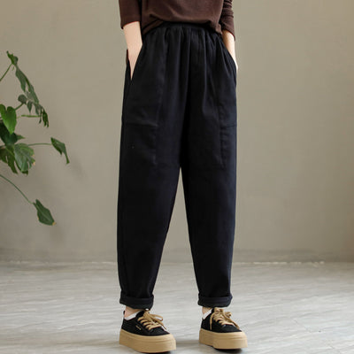 Women Winter Cotton Solid Furred Loose Pants Oct 2022 New Arrival M Black 
