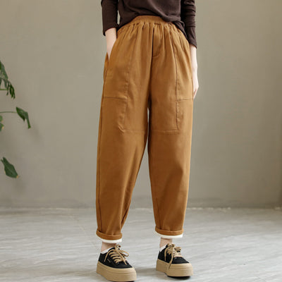Women Winter Cotton Solid Furred Loose Pants Oct 2022 New Arrival M Orange 