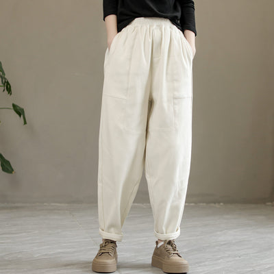 Women Winter Cotton Solid Furred Loose Pants Oct 2022 New Arrival M White 