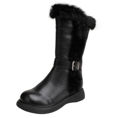 Women Winter Faux Fur Belt Leather Snow Boots
