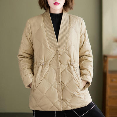 Women Winter Loose V-neck Single Breasted Cotton Coat