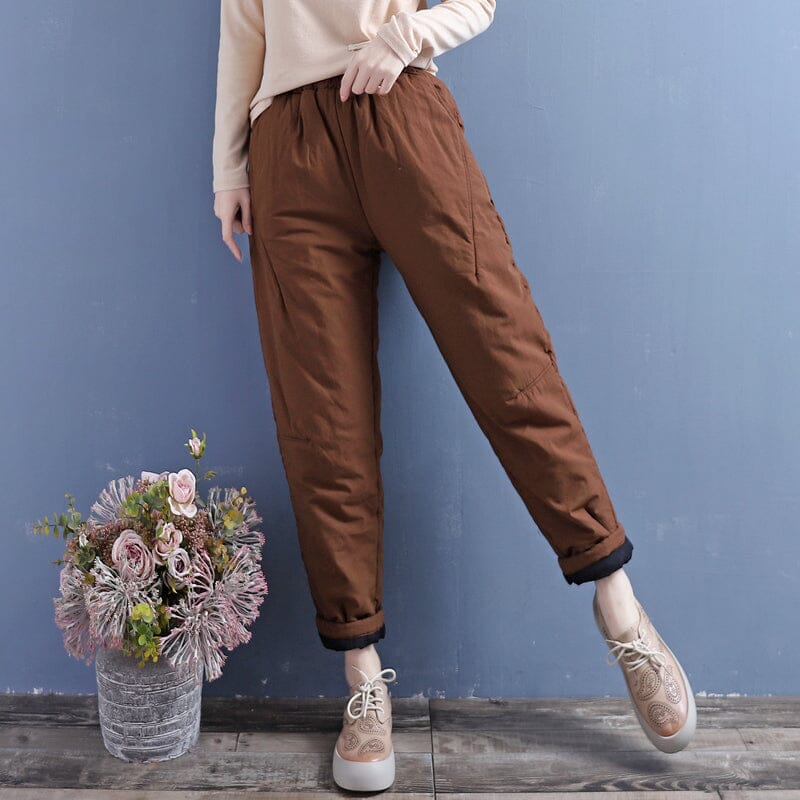 Women Winter Retro Quilted Cotton Linen Pants Nov 2022 New Arrival One Size Coffee 