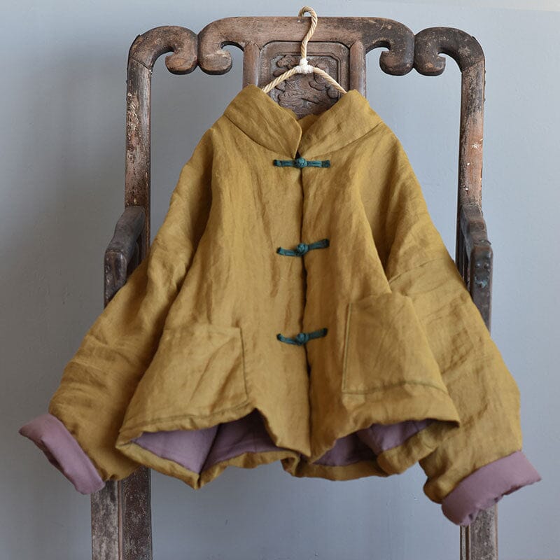 Women Winter Retro Quilted Linen Loose Coat