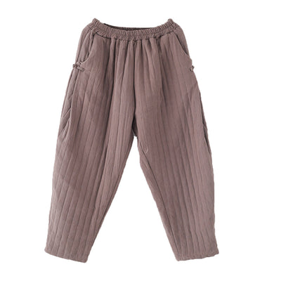 Women Winter Solid Stripe Cotton Padded Loose Pants Sep 2022 New Arrival 