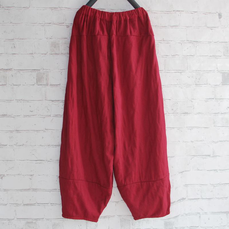 Women Winter Thicken Casual Loose Wide Leg Pants Dec 2021 New Arrival One Size Red 