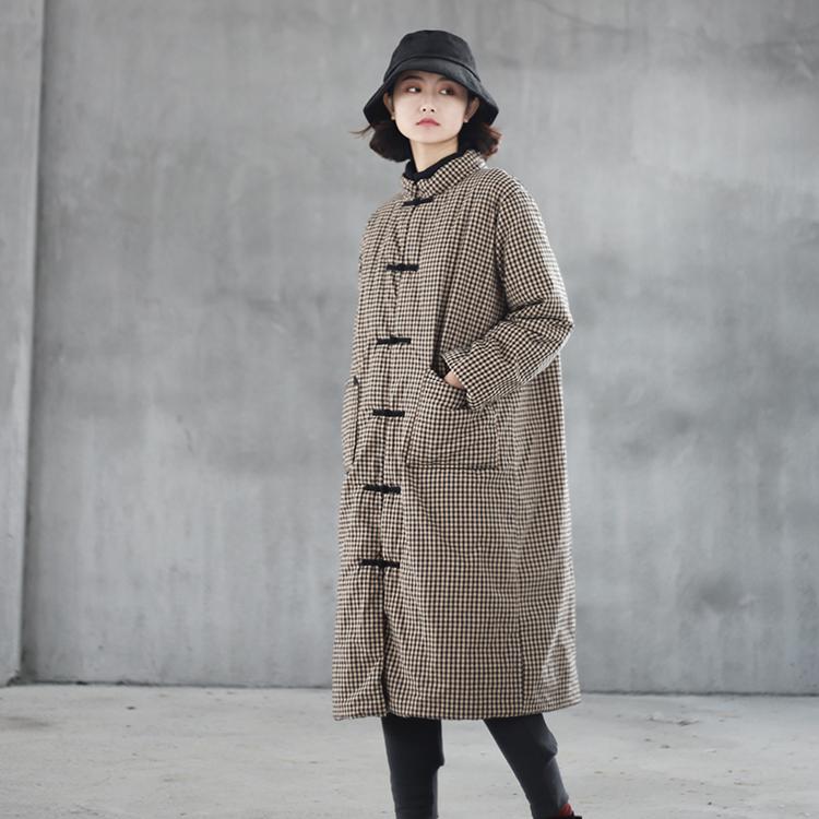 Winter Women's Cotton Retro Plaid Coat