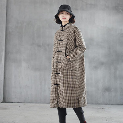 Winter Women's Cotton Retro Plaid Coat
