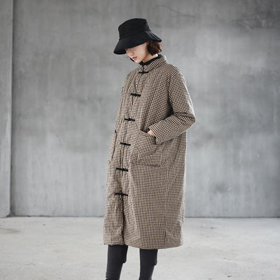 Winter Women's Cotton Retro Plaid Coat