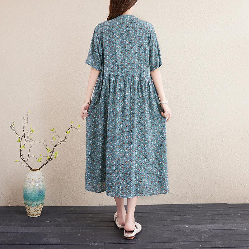 Women's Cotton Linen Floral Dress May 2021 New-Arrival 