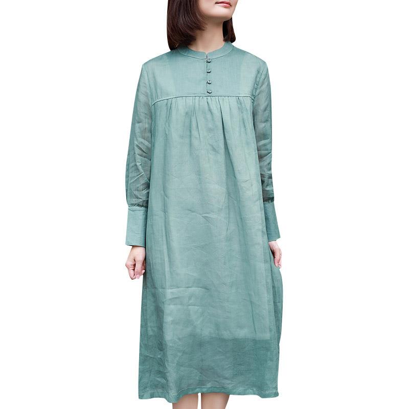 Womens Double-layer Long-sleeve Ramie Dress March 2021 New-Arrival 