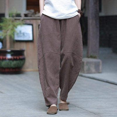 Women's Elastic Waist Loose Casual Pants May 2021 New-Arrival S Brown 