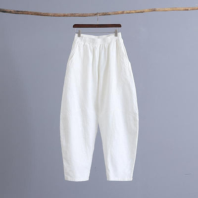 Women's Elastic Waist Loose Casual Pants May 2021 New-Arrival S White 