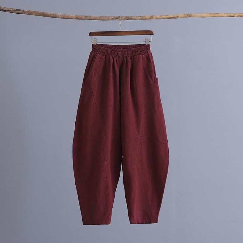 Women's Elastic Waist Loose Casual Pants May 2021 New-Arrival S Wine Red 