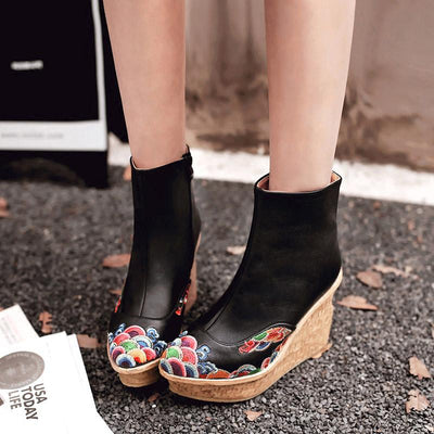 Women's Embroidered Retro Wedge Boots March 2021 New-Arrival 35 Embroidery 