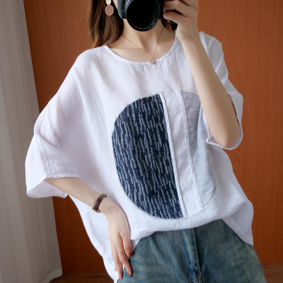 Women's Loose Patchwork Cotton Linen T-Shirt
