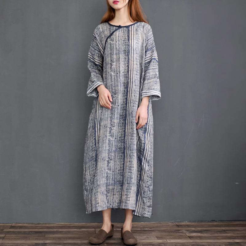 Women's Nordic Totem Printed Linen Robe Dress April 2021 New-Arrival 