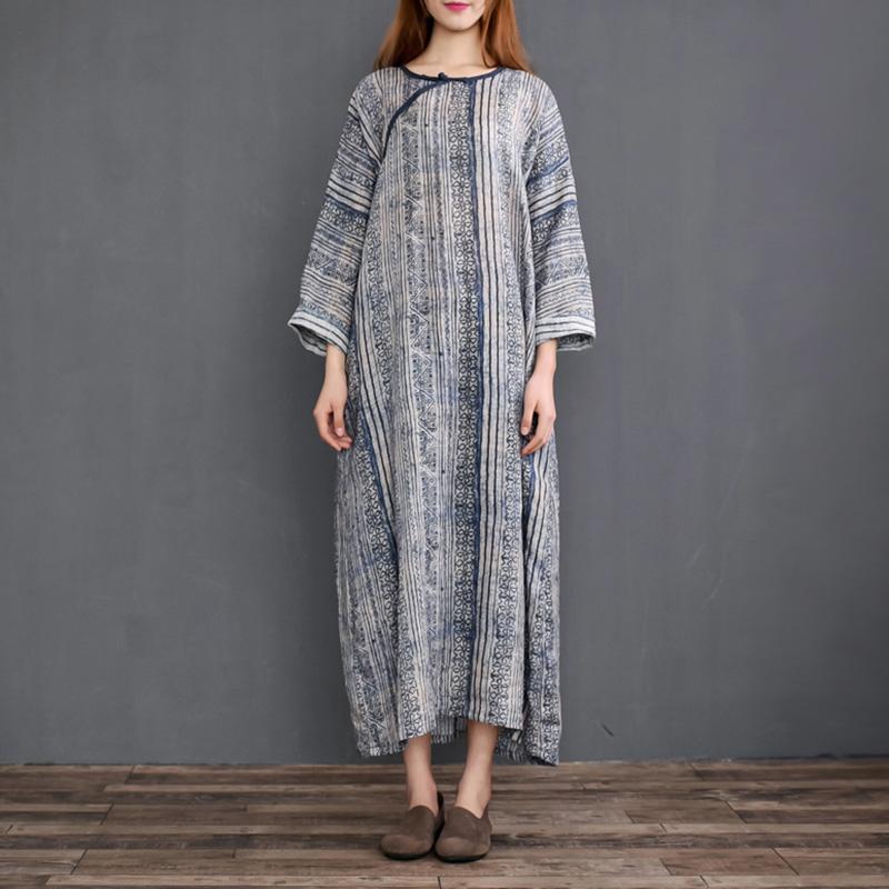 Women's Nordic Totem Printed Linen Robe Dress April 2021 New-Arrival 