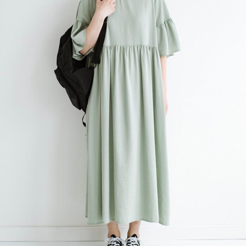 Women's Short-Sleeved Cotton Linen Dress May 2021 New-Arrival One Size Fresh Green 