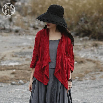 Womens Summer Retro Solid Cardigan Shawl Coat 2019 April New One Size Red 