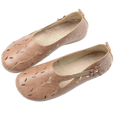 Women's Vintage Floral Hollow Leather Soft Casual Shoes Jun 2022 New Arrival 