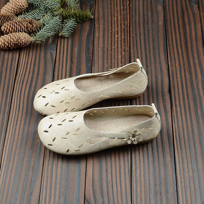 Women's Vintage Floral Hollow Leather Soft Casual Shoes