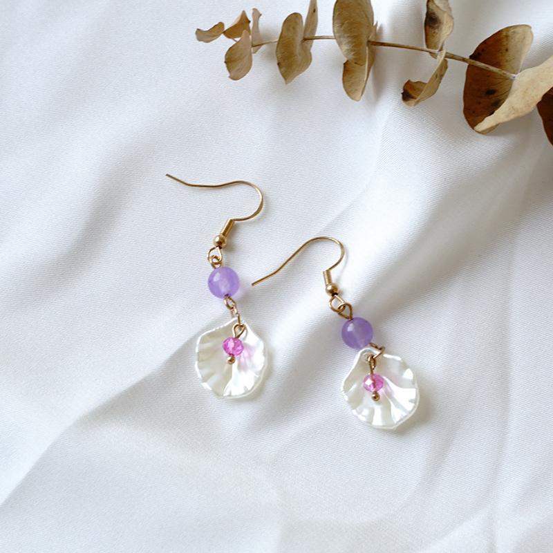 Women's Vintage Glass and Pearl Earrings ACCESSORIES Purple B 