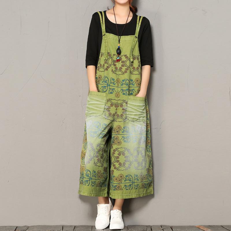 Women's Wide-leg Printing Loose Casual Jumpsuit April 2021 New-Arrival One Size Green 