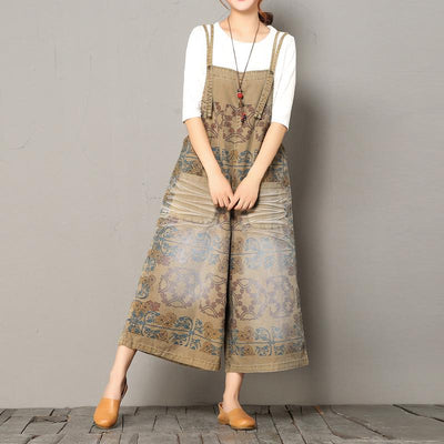Women's Wide-leg Printing Loose Casual Jumpsuit April 2021 New-Arrival One Size Khaki 