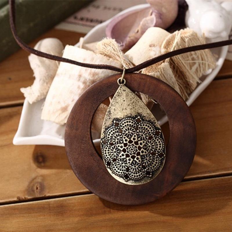 Wooden Long Necklace Retro Jewelry