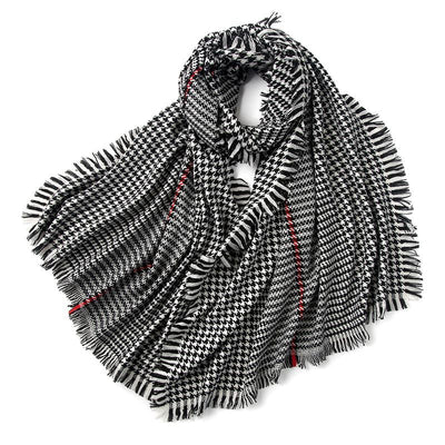Wool Plaid Scarf Ladies Winter Scarf black and white red houndstooth 
