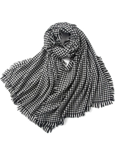 Wool Plaid Scarf Ladies Winter Scarf light gray and meat powder houndstooth 