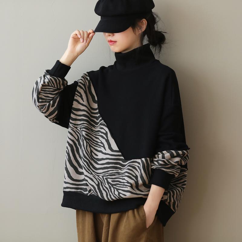 Zebra Print Long Sleeve Sweater Nov 2020-New Arrival FREE SIZE BLACK 